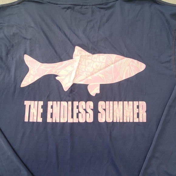 The Endless Summer Mens Graphic T Shirt Blue Pink Fish Print Long Sleeve XL New - Picture 3 of 8